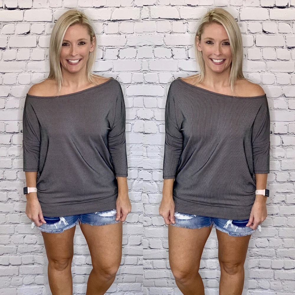 Black Chic Striped off the Shoulder Top